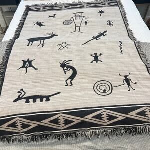 Southwestern-style woven afghan throw blanket Native American Tribal Kokopelli